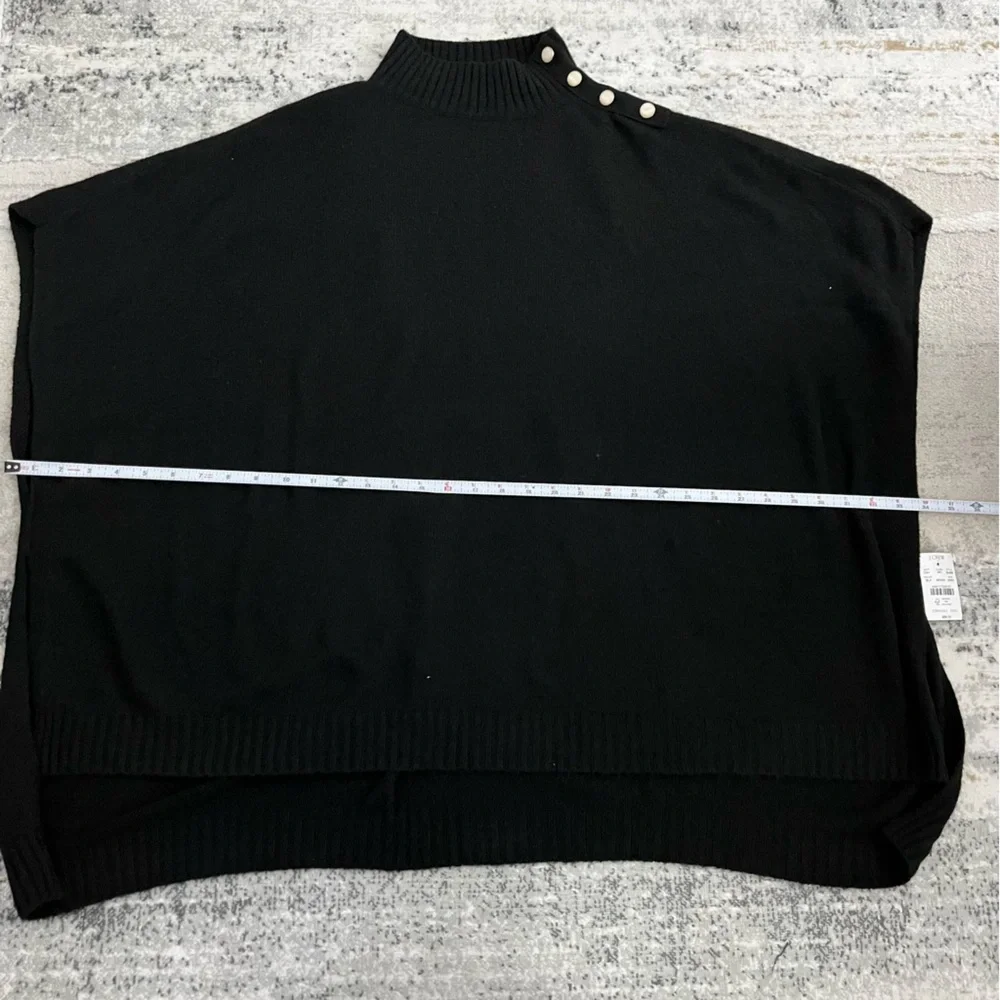 🆕 J.Crew black mockneck with button detail poncho sweater with slit hems - Picture 9 of 12